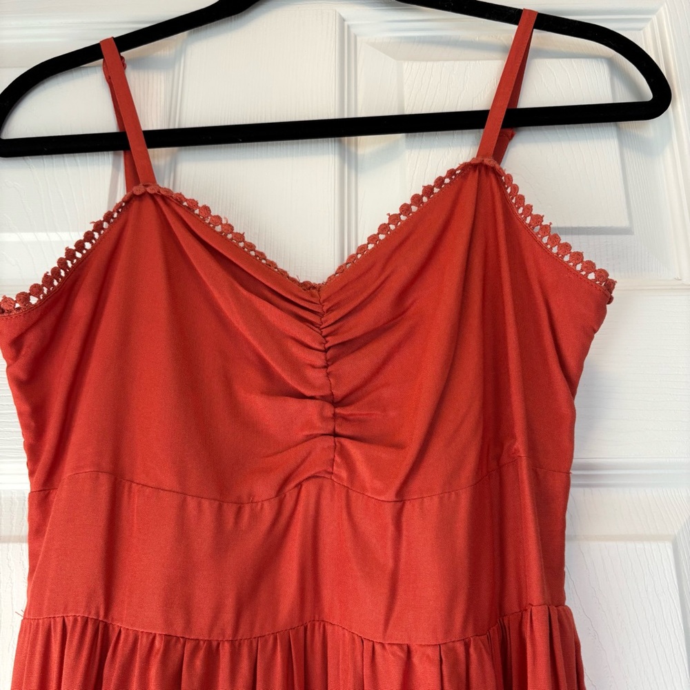 Dark Orange Maxi Dress with Delicate Detailing Along the Bodice